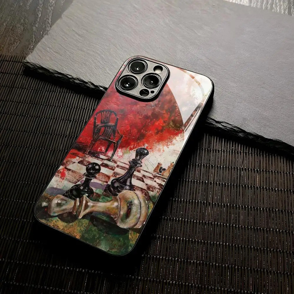 Ốp Điện Thoại Cờ Vua BK-1 Đen Trắng Cho Iphone 17,15 13 12 14 11 Pro Max Mini X Xr Xs 8 7 Puls 6 Kính