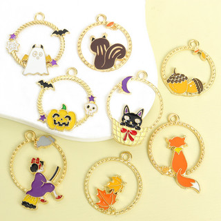 10 Chiếc Halloween Chủ Đề Men Nhỏ Giọt Dầu Quyến Rũ Với Mèo Đen Dễ Thương, Phù Thủy, Ma, Dơi Và Bí Ngô Thiết Kế Bông Tai Độc Đáo, Vòng Tay & Vòng Cổ DIY Tròn Rỗng Ra Mặt Dây Hợp Kim Vui Vẻ