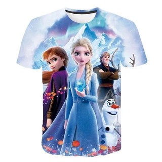 Mùa Hè Mới Frozen 2 Áo Anna Elsa Meisje 3D In Kỹ Thuật Số Áo Kleding Nữ Hoàng Tuyết Nữ Hoàng Anna Elsa Hoạt Hình In Áo Sơ Mi