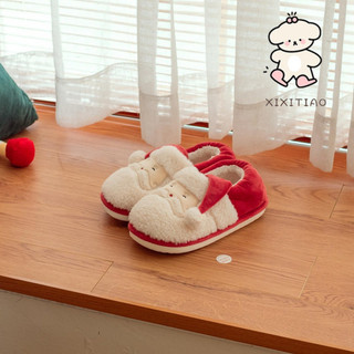 Xixitiao Đêm Giáng Sinh Nai Sừng Tấm Thời Trang Ấm Áp Nhà Cotton Đế Mềm Dép Bé Trai Bé Gái Mùa Đông