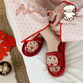Xixitiao Mũi Đỏ Bánh Quy Bánh Quy Cặp Đôi Vải Lanh Cotton Dép Cưới Lễ Hội Bốn Mùa Đa Năng