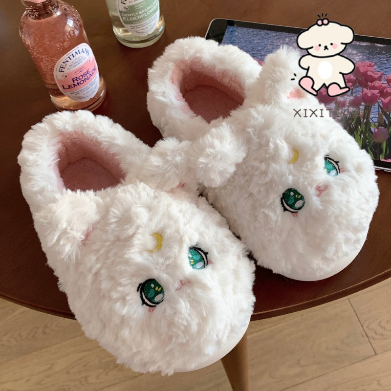 Xixitiao Dép Cotton Thường Ngày Mùa Đông Nữ Nhà Ấm Baotou Hoạt Hình Dễ Thương Đế Mềm