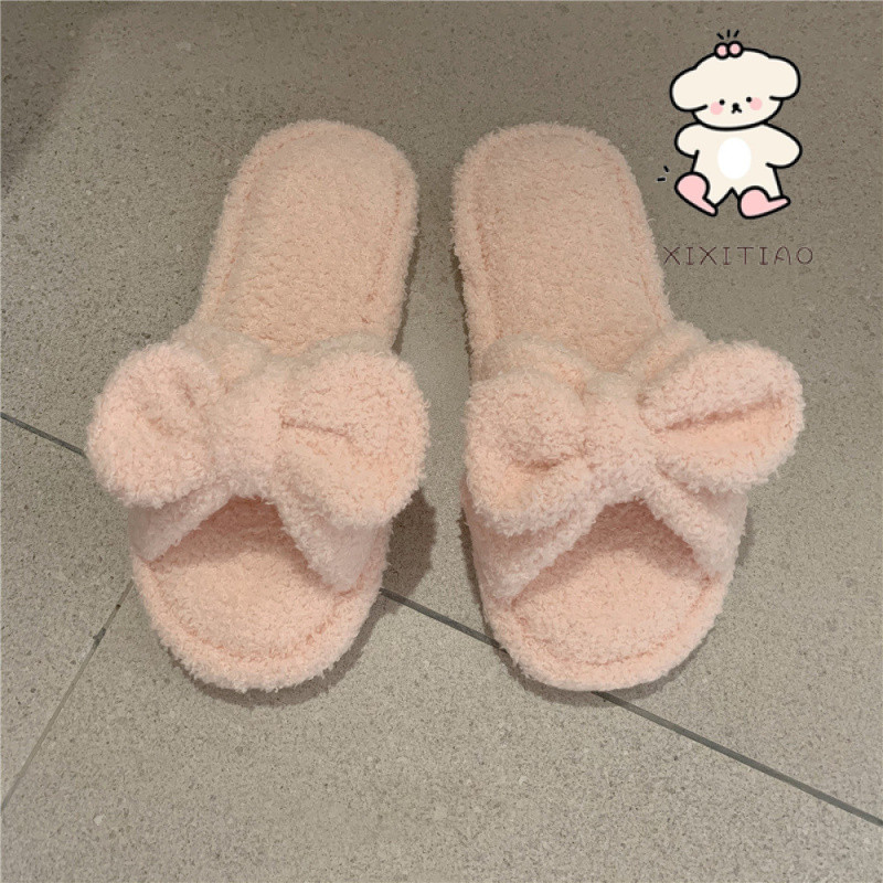 Xixitiao Cô Gái Thu Đông Phong Cách Mới Thời Trang Chống Trơn Trượt Trong Nhà Sử Dụng Dép Sang Trọng Phong Cách Công Chúa Cô Gái Dễ Thương Trái Tim Bông Dép
