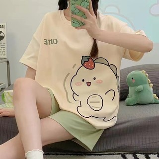 2025 mùa xuân mới quần short ngắn tay đồ ngủ cho nữ hoạt hình ngọt ngào giản dị cổ tròn phù hợp với quần áo nhà có thể mặc bên ngoài