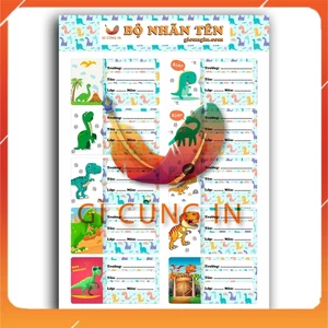 Set 20 Nhãn Vở Hình Ảnh Dễ Thương Mẫu KHỦNG LONG MEME - Gì Cũng In - Decal Chống Thấm Nước