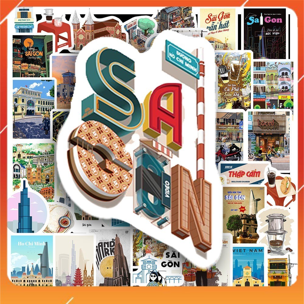 50 Sticker HÌNH SÀI GÒN chống nước sticker dán laptop, điện thoại, đàn guitar, mũ bảo hiểm, vali | MS: 000400