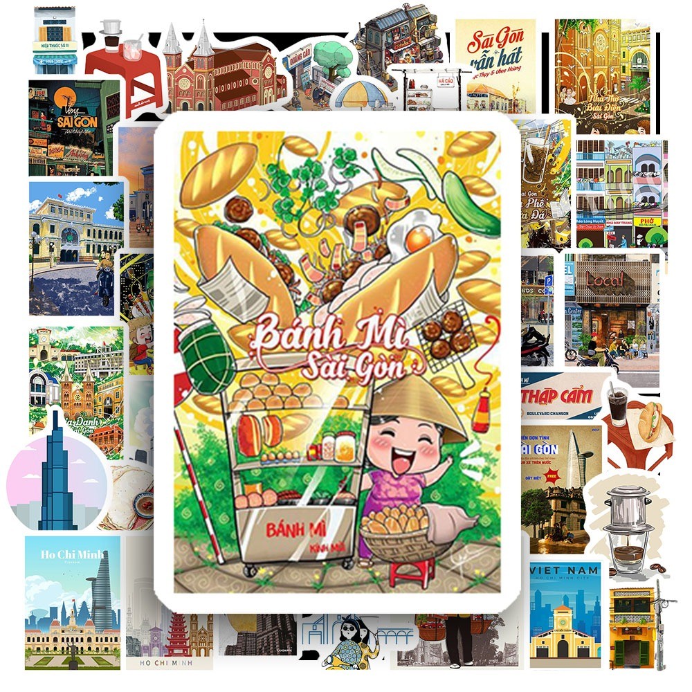 50 Sticker HÌNH SÀI GÒN chống nước sticker dán laptop, điện thoại, đàn guitar, mũ bảo hiểm, vali | MS: 000400