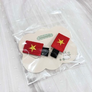 Set Kẹp Tóc Lá Cờ Tổ Quốc Việt Nam Thêu Xịn Có Bọc Vải Phần Kẹp Tóc