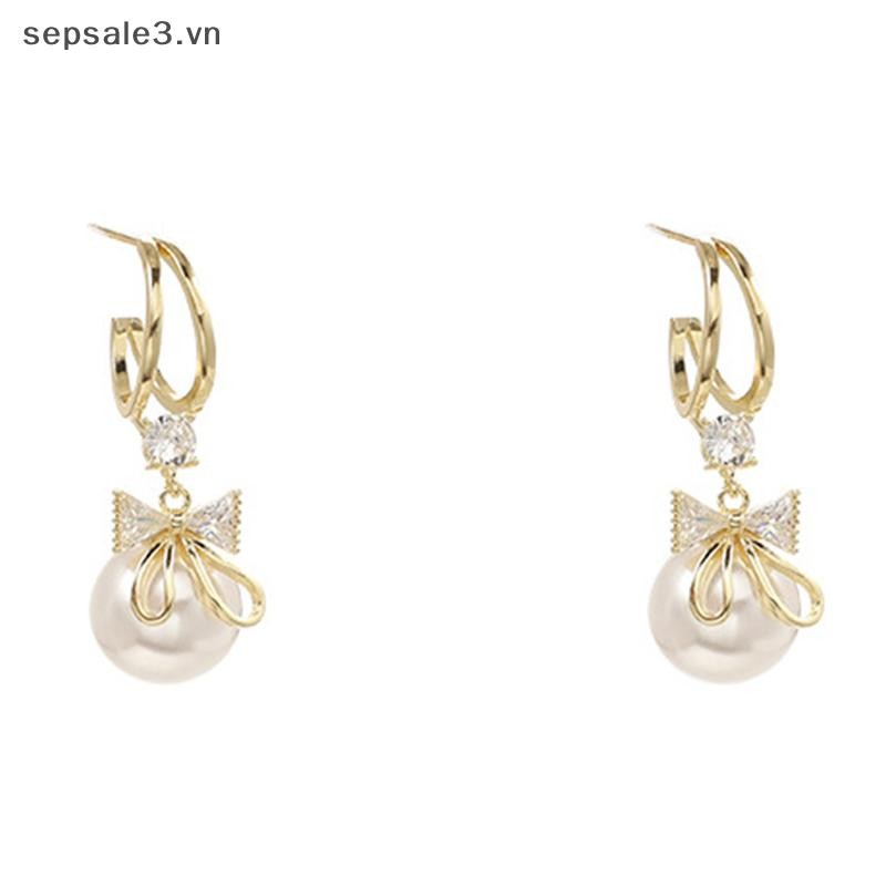 # sepsale # Bông tai ngọc trai đính đá tinh tế dành cho nữ Bông tai trang sức tiệc cưới.