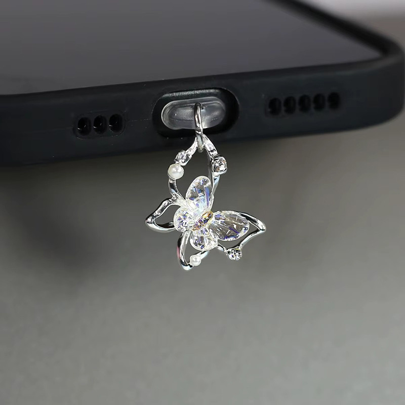 1 Chiếc Mặt Dây Chuyền Điện Thoại Bướm Dễ Thương Cắm Bụi Tương Thích Cho IPhone Và Android Cổng Sạc Điện Thoại
