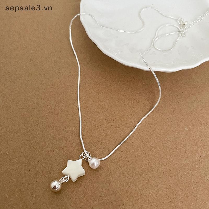 # Sepsale # Thời trang Tối giản Ngôi sao ngọc trai Pentagram Quyến rũ Mặt dây chuyền Dây chuyền xương đòn Bông tai dễ thương ngọt ngào dành cho nữ Quà tặng trang sức bé gái.