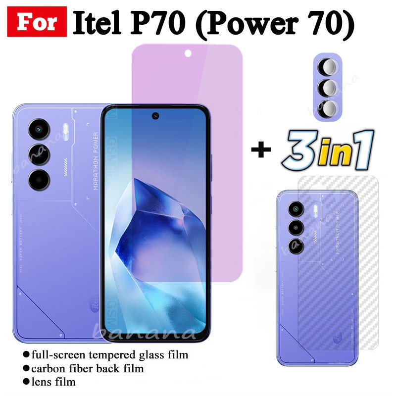 Cho Itel Power 70 Chống Ánh Sáng Xanh RayTempered Glass itel P70 4G P65 P55 Kính Cường Lực Chống Gián Điệp Bảo Vệ Màn Hình + Phim Ống Kính Máy Ảnh + Phim Mặt Sau