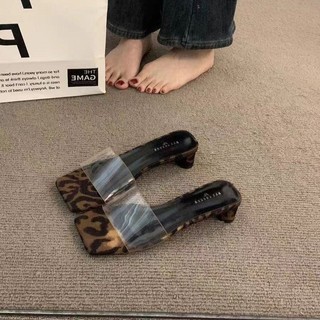 Giày cao gót mũi vuông chunky cho nữ, kiểu slip-on trong suốt