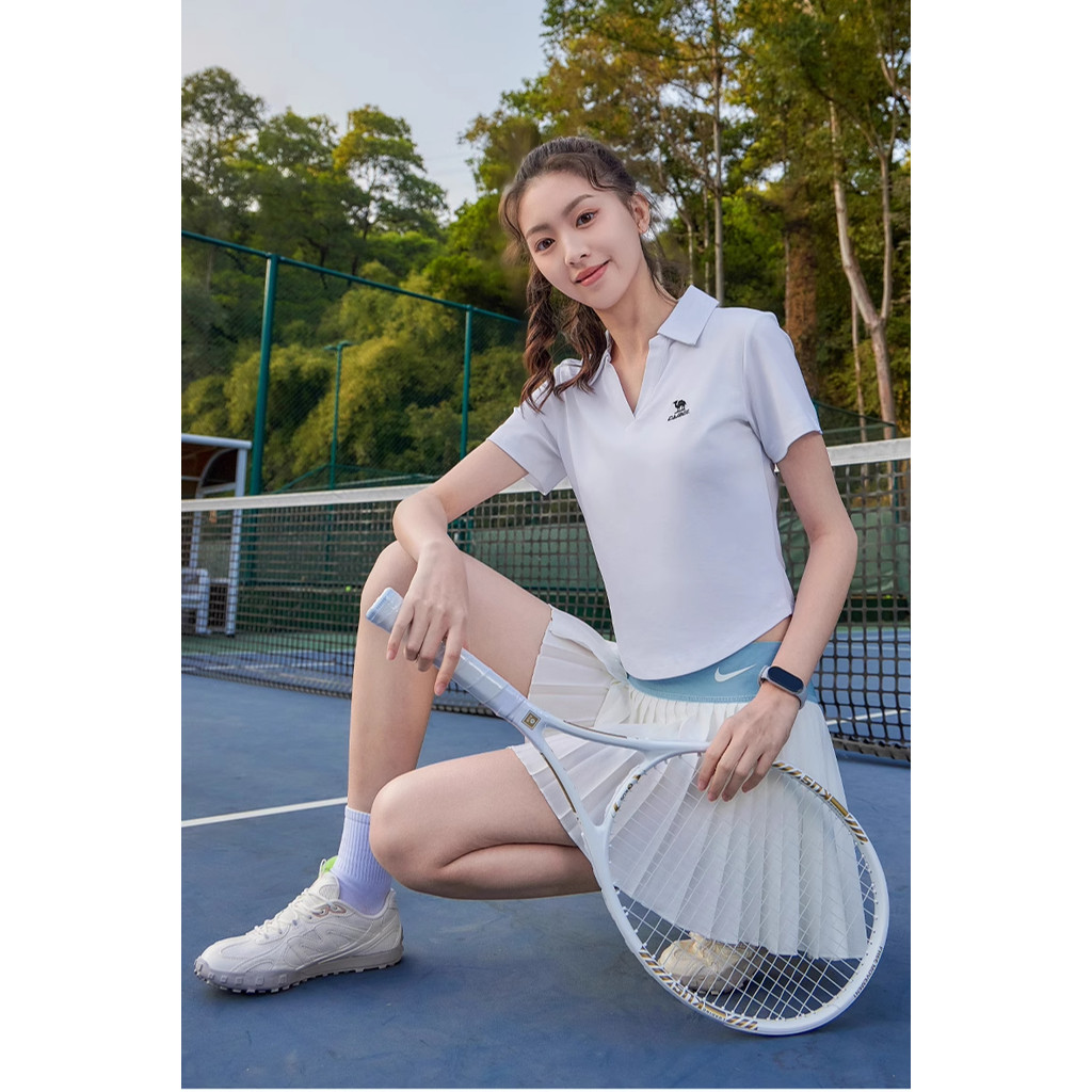 Ảnh Camel CROWN Áo Polo Thể Thao Nữ Tay Ngắn Mỏng Ve Áo Chạy Bóng Top 2