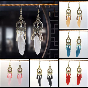 Bông tai tua rua lông vũ dài style dân tộc và Bohemian cao cấp, dành cho nữ yêu thích chụp ảnh và du lịch