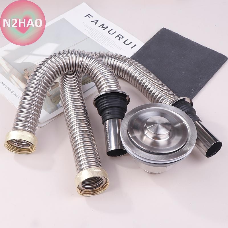N2hao 40 / 60cm Thép Không Gỉ Phòng Tắm Bồn Rửa Nhà Bếp Siphon Xả Chất Thải Ống Linh Hoạt Nhà Ống Thoát Nước Có Thể Thu Vào n