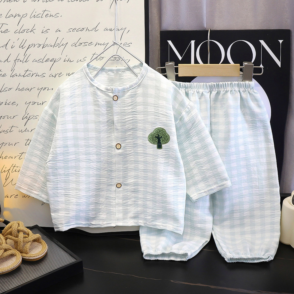 Trẻ Em Đám Mây Bộ Đồ Ngủ Cotton Mùa Xuân Hè Hai Mảnh Phù Hợp Với Bé Trai Bé Gái Hoạt Hình Cardigan Loungewear OEDZ
