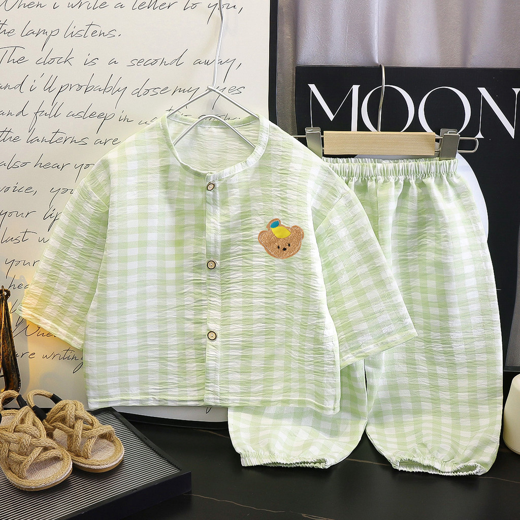 Trẻ Em Đám Mây Bộ Đồ Ngủ Cotton Mùa Xuân Hè Hai Mảnh Phù Hợp Với Bé Trai Bé Gái Hoạt Hình Cardigan Loungewear OEDZ