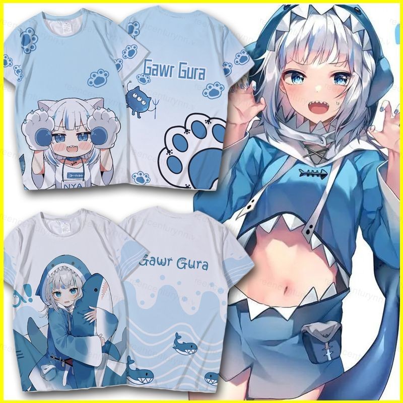 Gn Hololive Vtuber Gawr Gura Áo Thun Anime Tay Ngắn Áo Sơ Mi Rời Thời Trang Plus Size NG
