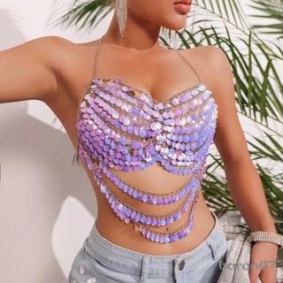Dây Xích Nữ Dây Xe Tăng Áo Không Tay Sparly Vỏ Hình Sequin Cami Đồ Lót