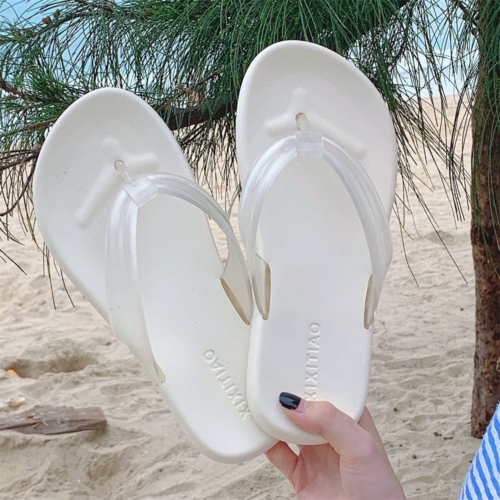 Xixitiao Beach Seaside Dép đế mềm Dép mùa hè Thạch màu trơn đơn giản có nắp lật