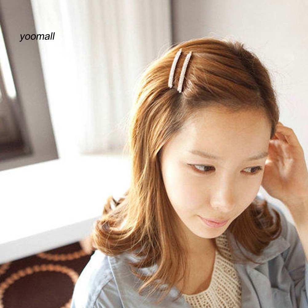 Yo / 1 Phụ Nữ Hai Hàng Kim Cương Giả Tóc Trượt Kẹp Tóc Bobby Pin Phụ Kiện Trang Sức
