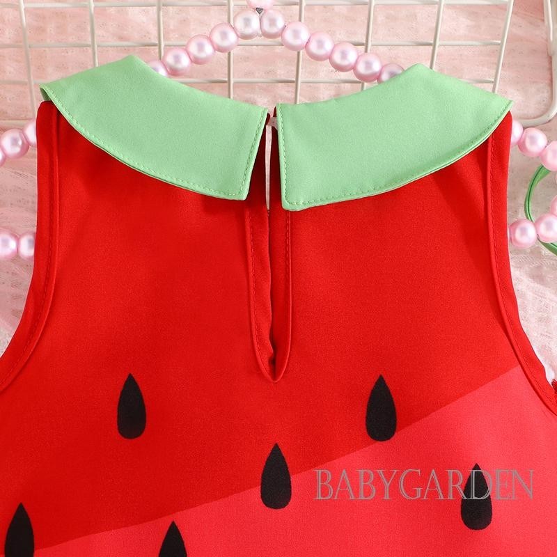 Baga-6tháng-3 tuổi Bé Gái Dưa Hấu In Hình Búp Bê Cổ Áo Không Tay Có Túi Thời Trang Mùa Hè Công Chúa Quần Áo Thường Ngày