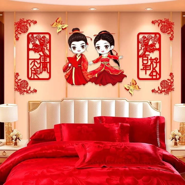 Nhãn dán chữ vui vẻ ba chiều Nhãn dán tường chữ vui vẻ ba chiều Trang trí phòng cưới Đồ dùng đám cưới Phòng cưới Bố trí trang trí đầu giường Phòng ngủ nữ Phòng mới Lời vui vẻ Ảnh hưởng