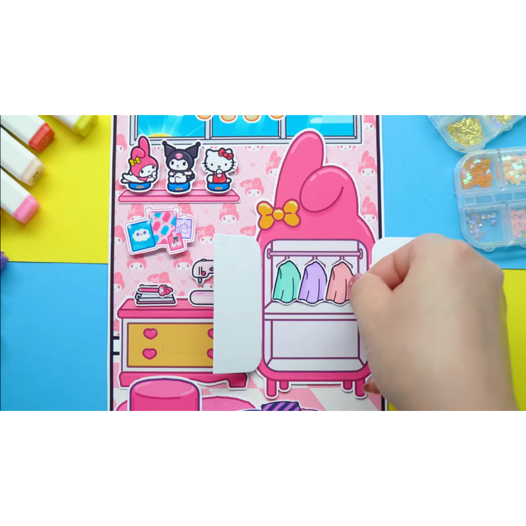 ĐỒ CHƠI NGÔI NHÀ BÚP BÊ GIẤY CẮT THỦ CÔNG DIY - Ngôi nhà của bé My Melody House In Quiet Book.