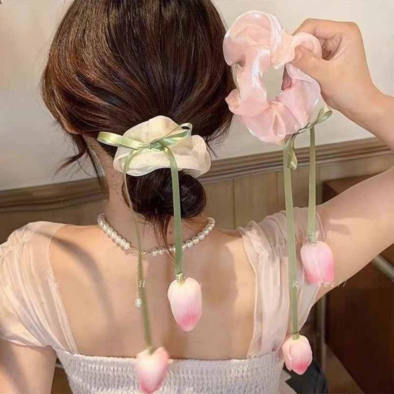 Nhẫn Tóc Nơ Tulip Nữ - Dây Buộc Tóc Cao Su Co Giãn - Giá Đỡ Đuôi Ngựa Cho Bé Gái - Thời Trang Hàn Quốc Thanh Lịch Ngọt Ngào - Vòng Tóc Ruột Lớn ​- Phụ kiện tóc phổ biến