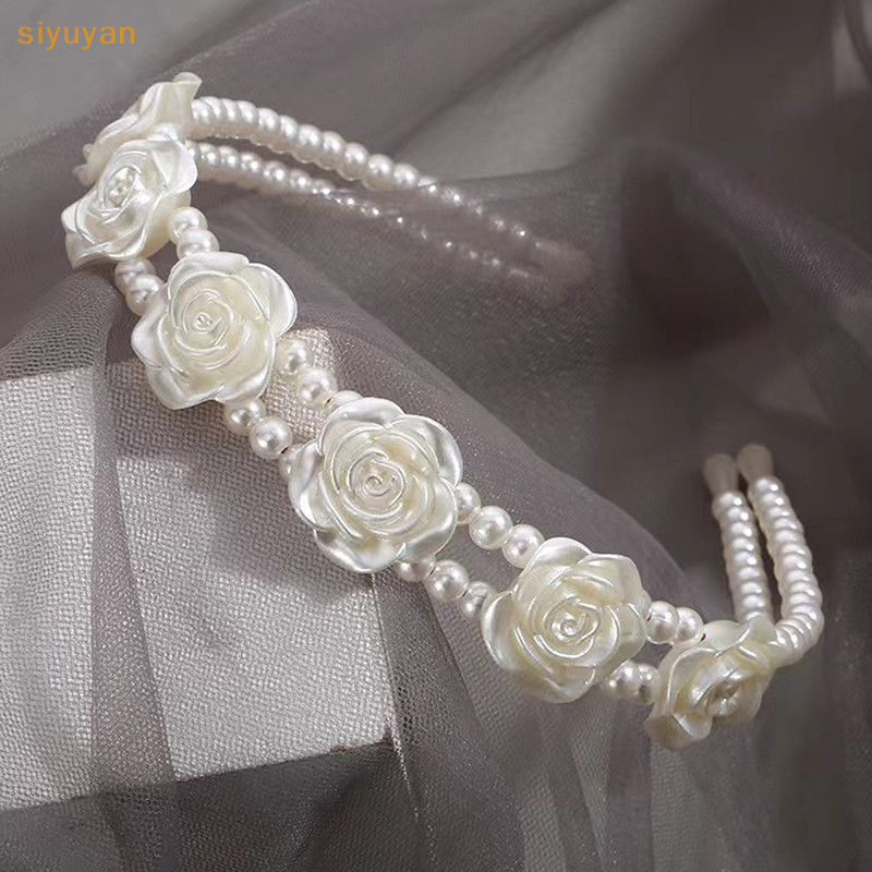 Siyuyan Thanh Lịch Lớn Trắng Ngọc Trai s Dành Cho Nữ Cô Gái Đơn Giản Trắng Hoa Hồng Băng Đô Quấn Tóc Sóng Retro Hairhoop Mũ Đội Đầu Phụ Kiện VN