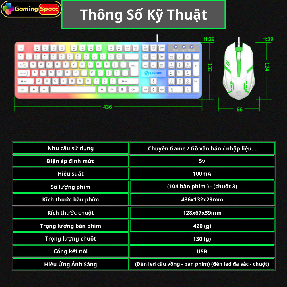 Combo bàn phím chuột có dây gaming GTX 350 full size giả cơ cao cấp Led ...