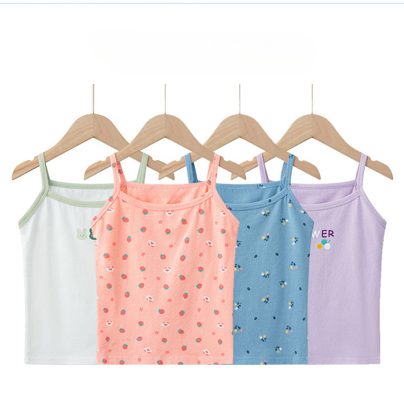 Bé Gái Camisole 100-160 Kích Thước Mùa Hè Mỏng Phong Cách Dệt Kim Đế Một Lớp Cotton Trẻ Em Quần Lót Áo YKNI