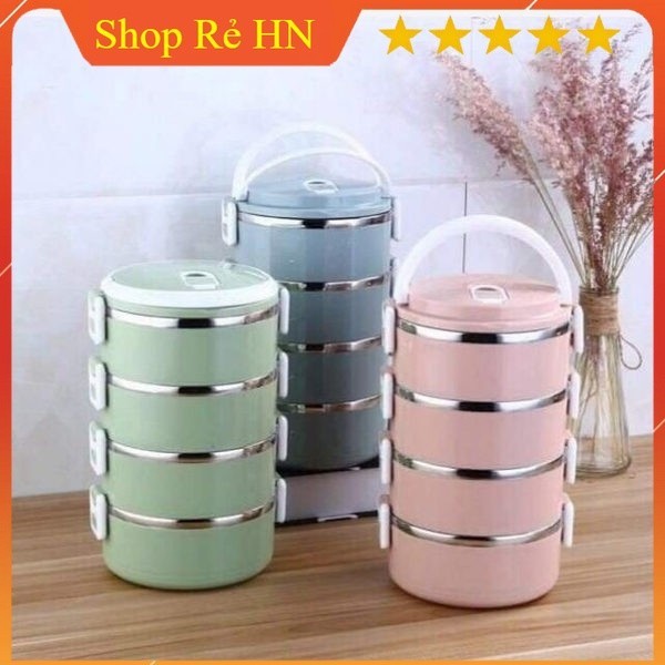 Hộp đựng cơm cặp lồng, hộp cơm giữ nhiệt lúa mạch . ruột INOX 4 tầng , có quai sách tiện lợi