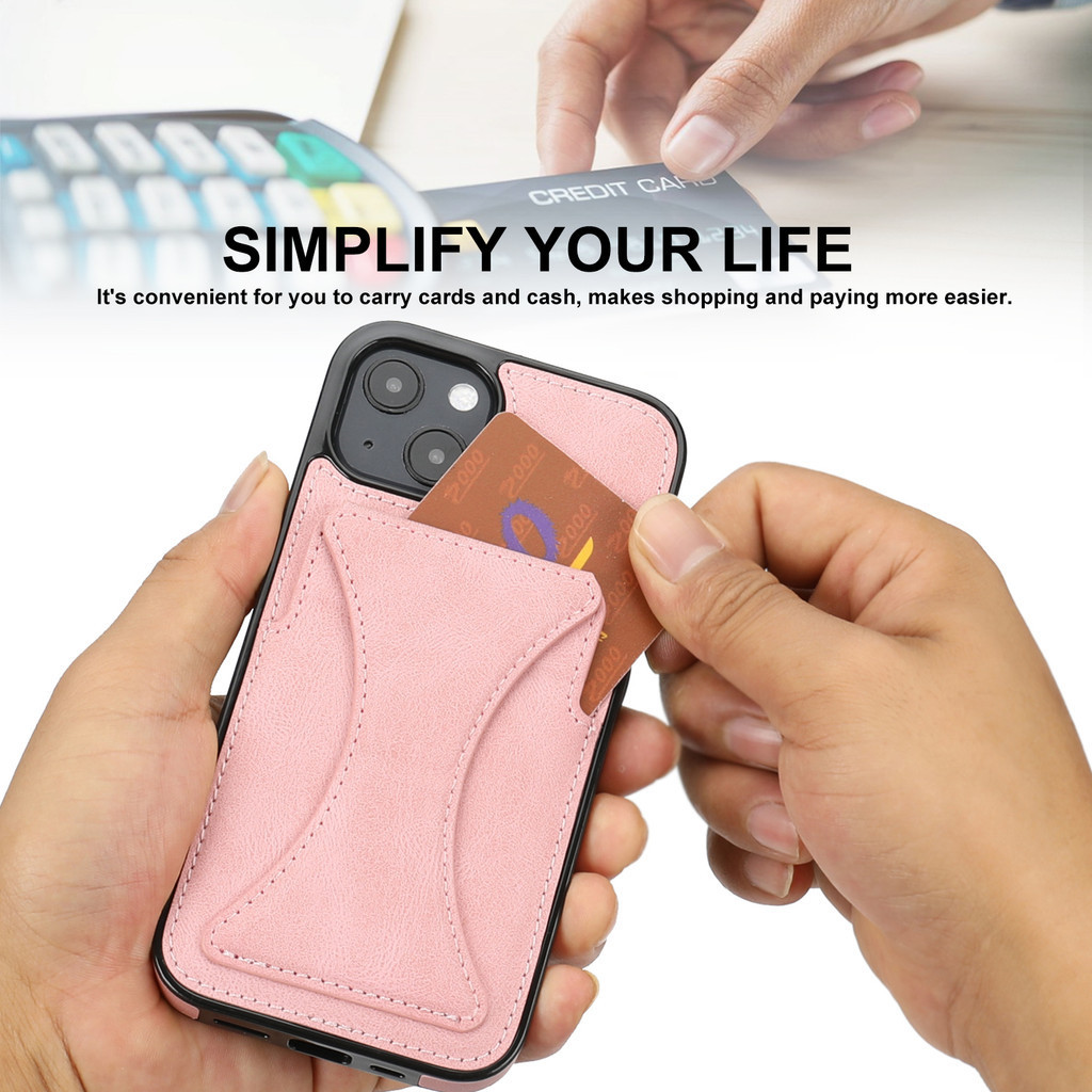 Da Có Đựng Thẻ Ốp Điện Thoại Cho IPhone 13 12 Mini 15 14 11 XS XR X Pro Max 8 7 Plus Có Chân Đế Chống Sốc
