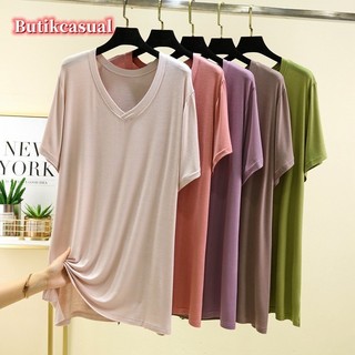 Áo thun nữ dáng rộng cổ chữ V Modal dáng rộng Áo thun ngắn tay trơn mùa hè Slim Plus Size Áo sơ mi trắng