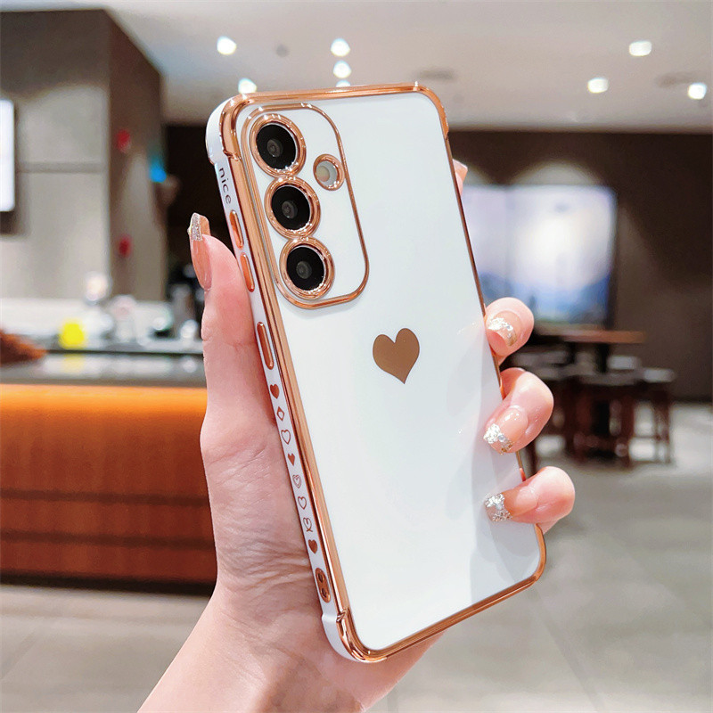 Ốp Mạ Sang Trọng Cho Samsung Galaxy S24 S23 S22 Ultra S23 Plus S21 S20 S23 FE Love Heart Side Pattern Vỏ Điện Thoại Chống Sốc