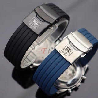 Dây Đeo Silicon Cho TAG Heuer Thép Đen Gấp Khóa Dây Đeo Đồng Hồ Nam F1 Monaco Cho Calila Series Đen Watchband 22mm 18mm 19mm 20mm 21mm