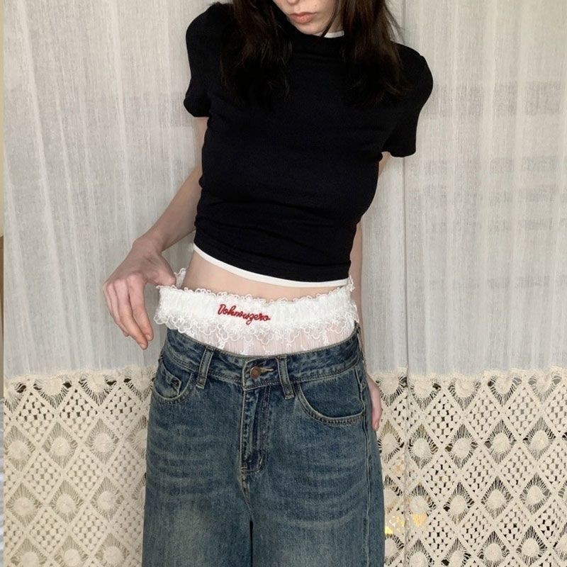 Quần short ren Milyfashion Lớp trắng mỏng hơn Nhìn chữ a Cơ sở Y2K gợi cảm