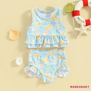 Mg-toddler Girl 's Summer Bikini 2 Chiếc Bộ Hình Sao Biển Không Tay Cổ Tròn Xù Áo Có Quần Short Đồ Bơi