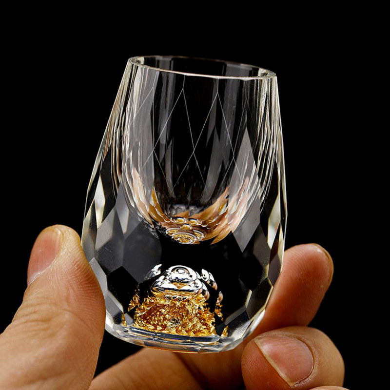 < Beartwo > Thủy tinh pha lê Vodka Thủy tinh Sake Shochu Glass Bar Rượu mùi Đôi đáy Lá vàng Thủy tinh Trà Quà tặng cao cấp Rượu cứng Đẹp