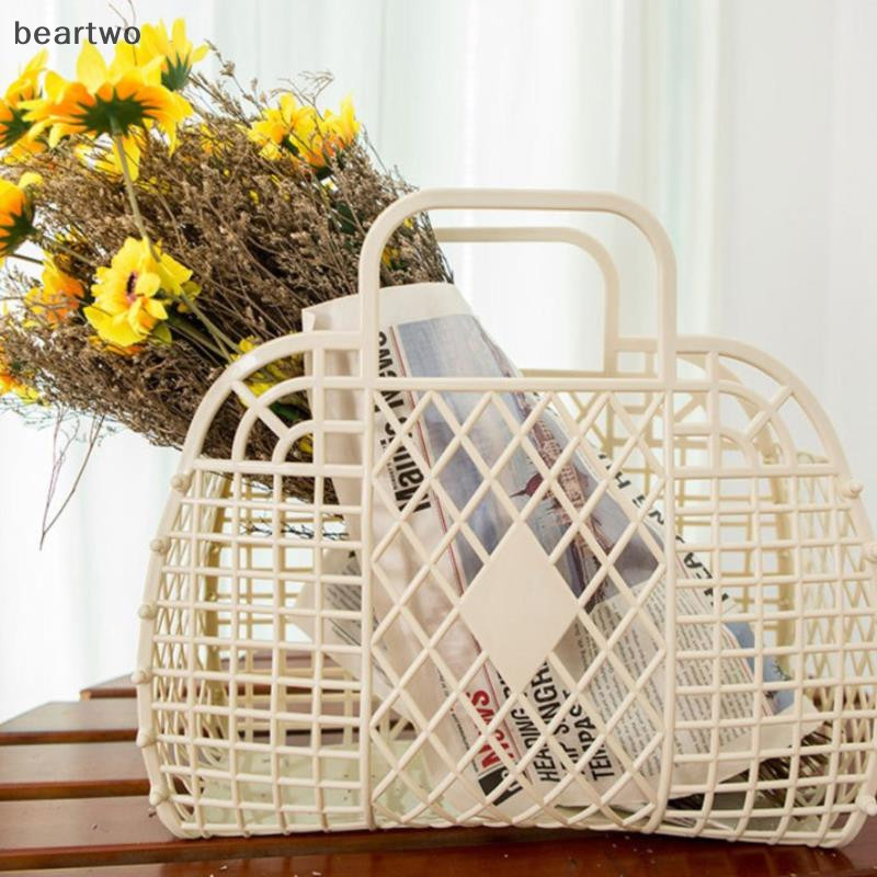 < Beartwo > Túi dung tích lớn Túi Tote cầm tay thạch rỗng Giỏ đựng đồ có thể tái sử dụng và dễ dàng làm sạch đẹp