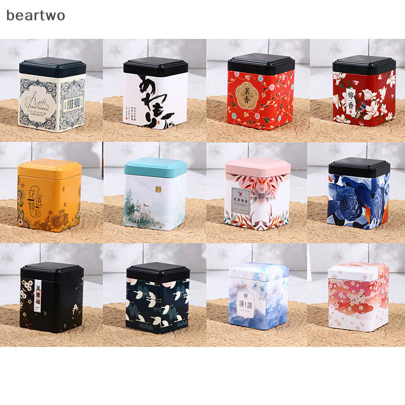< Beartwo > Trà Kín Hộp Bảo Quản Nhà Bếp Bình Thiếc Vuông Lon Kẹo Sắt Vintage Đẹp