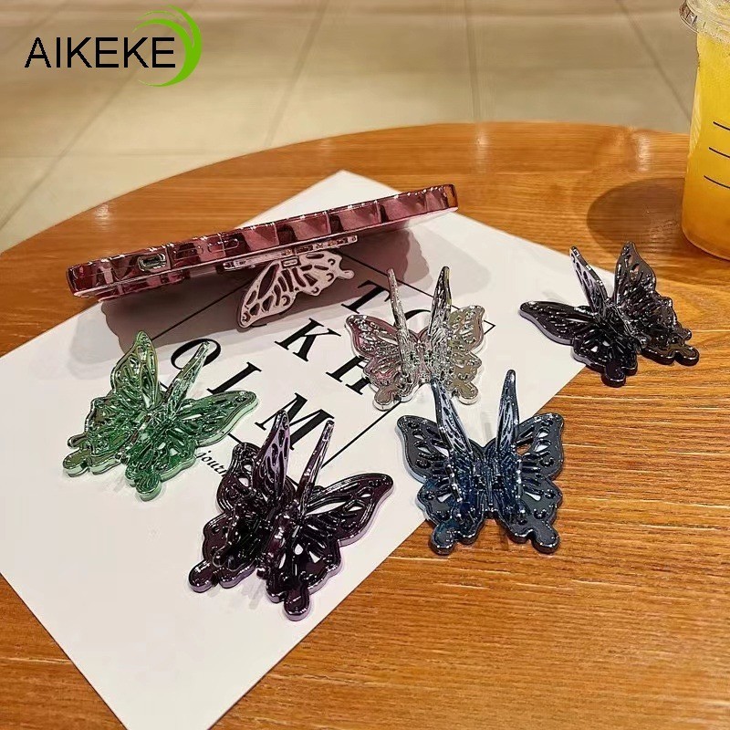 Giá đỡ điện thoại di động đa năng Grip Butterfly Paste Fold Luxury Sparkling Holder Stand Kim loại Phụ kiện điện thoại di động