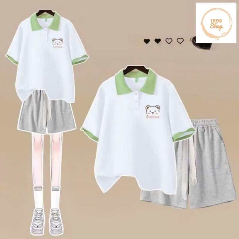 Tổng Hợp Các Sét Bộ Cộc Quần Đùi Trơn + Mix Áo thun polo  - chữ UNIQUE