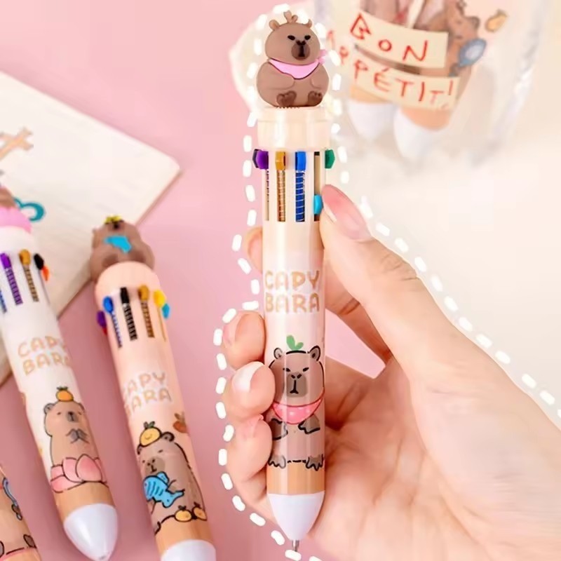 3 Bút Bi Capibala 10 Màu - Bút Trung Tính Pufferfish - Đồ Dùng Văn Phòng Phẩm Trường Học - Bút Viết Vẽ Học Sinh - Hoạt Hình, Dễ Thương, Nhanh Khô, Mịn