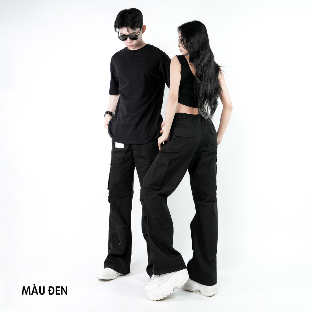 Ảnh Quần Cargo Túi Hộp Unisex Kaki 100 Cotton KQSTYLING Ống Rộng Form Wide Cạp Nút Chun Sau WDV01 3