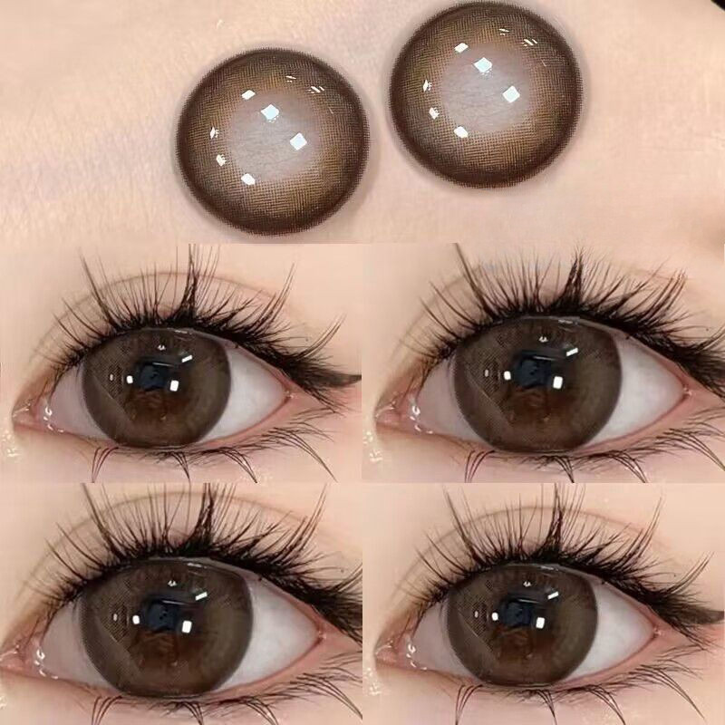 Set 2 Kính Áp Tròng Màu Đen contact lenses 0 ~ -8.00 black len 14.2mm lens cận lens nâu bean black 66