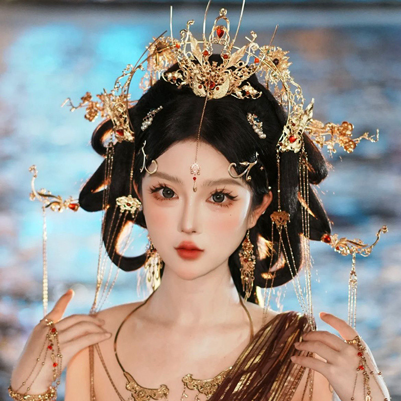 T Đường Phong Cách Bài Hát Hanfu Phụ Kiện Tóc Cổ Mũ Đội Đầu Phong Lan Cô Dâu Cưới Tóc Vương Miện Tua Rua Kẹp Tóc Phụ Kiện 25.3.6