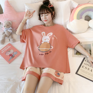 2025 mùa xuân mới quần short ngắn tay đồ ngủ cho nữ hoạt hình ngọt ngào giản dị cổ tròn phù hợp với quần áo nhà có thể mặc bên ngoài